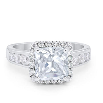 Engagement Ring Princess Cut Round Simulated Cubic Zirconia 925 Sterling Silver